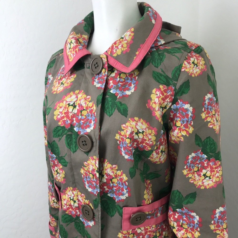 Boden Grey/Brown Pink Hydrangea Floral Print Coat - Picture 3 of 7